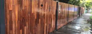 Merbau vertical slat fence designed and built by Custom Built Fences