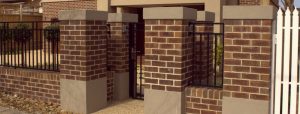 Brick and rendered pillar ffence with square capped fence designed and built by Custom Built Fences